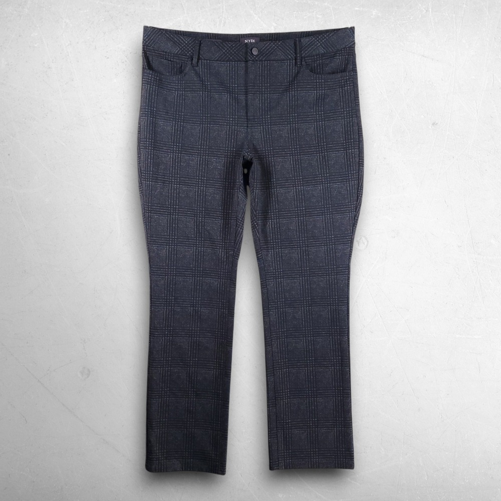 NYDJ Marilyn Straight Pants Women 18W Gray Plaid Dark Academia Quiet Luxury Prep